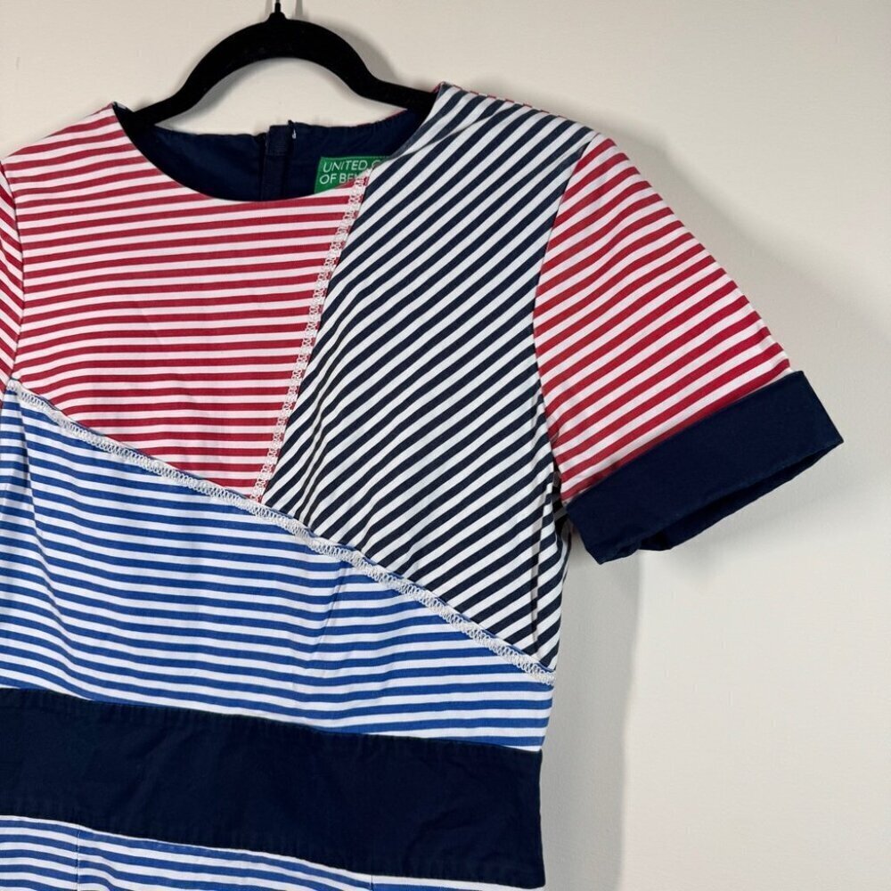 United Colors of Benetton Slim Fit Red Blue Stripes T-shirt Mini Dress No Size - Picture 4 of 16